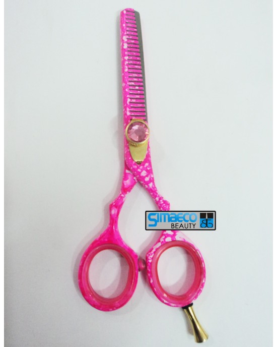 Fancy Thinning Scissors Pink Coated With Finger Rest