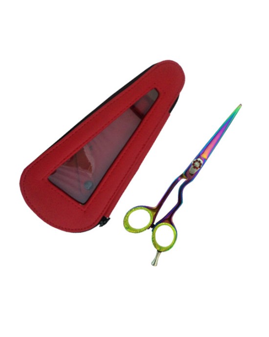 Hair scissors Titanium rainbow & red paking