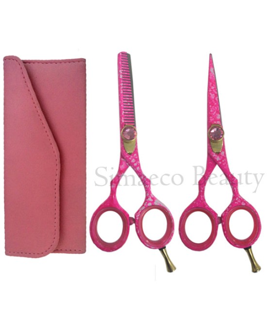 Hair and Thinning scissors set Pink coated 5.5"