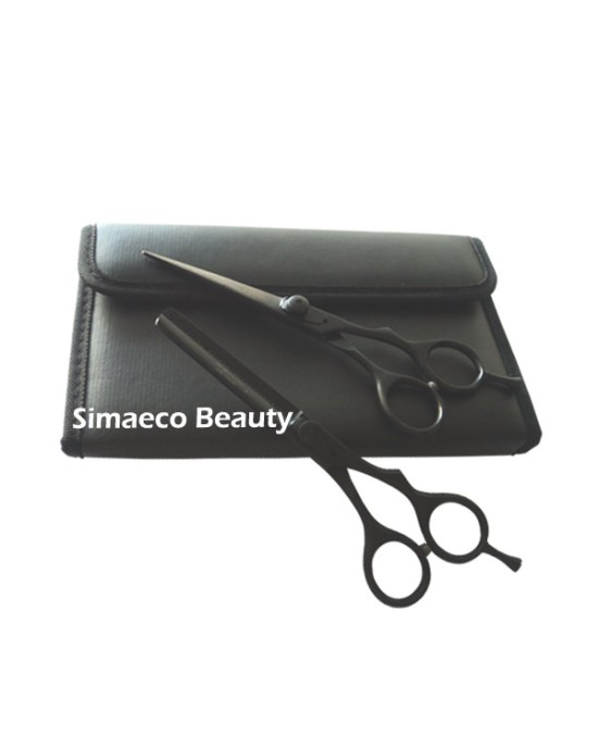 Black coated barber & Thinning scissors SET