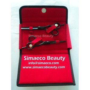 Black coated barber & Thinning scissors SET