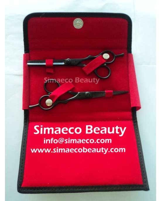 Black coated barber & Thinning scissors SET