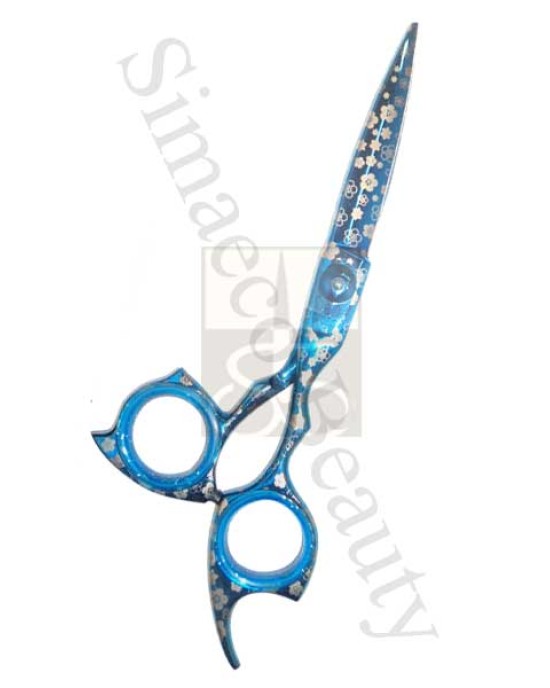 Barber scissors titanium blue flower designe