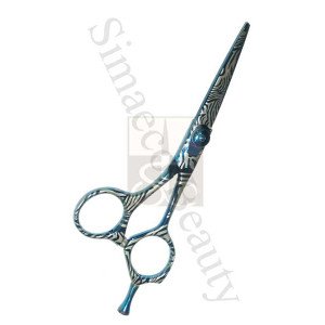 Barber scissors titanium blue with designs colour