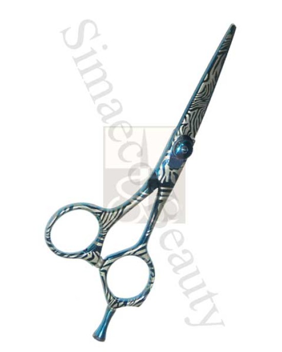 Barber scissors titanium blue with designs colour