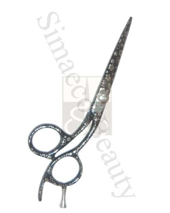 Barber scissors titanium black with desgns Finger Rest