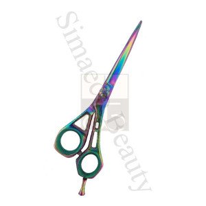 Hair scissors titanium rainbow with finger rest