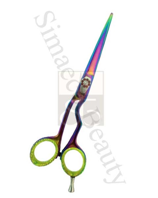 Hair scissors titanium rainbow with finger rest