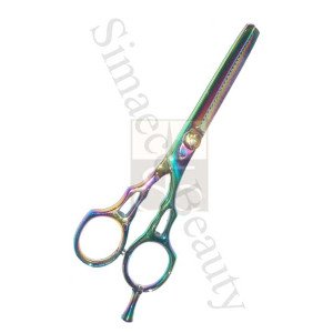 Thinning scissors titanium rainbow with finger rest