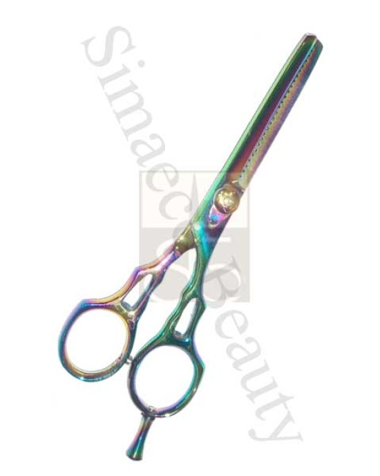 Thinning scissors titanium rainbow with finger rest